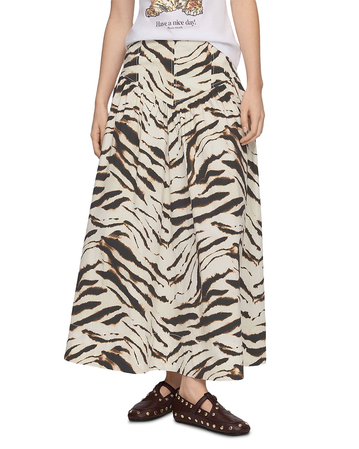 Ganni Zebra Print Stretch Cotton Skirt