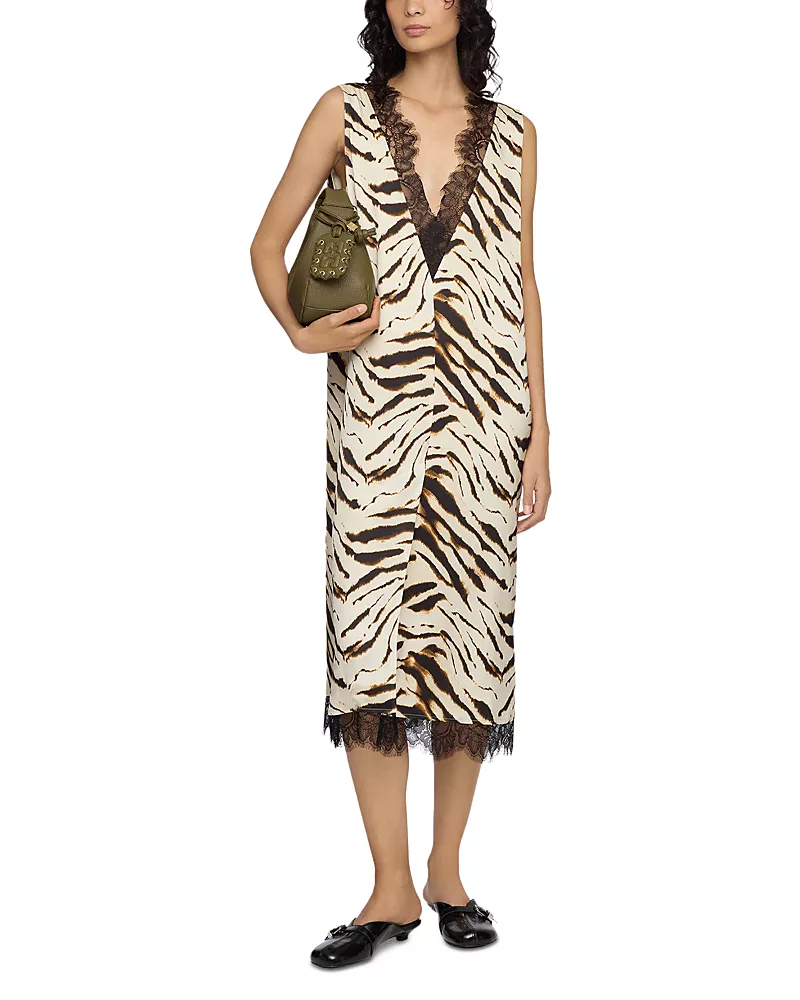 Ganni Zebra Print Satin Dress