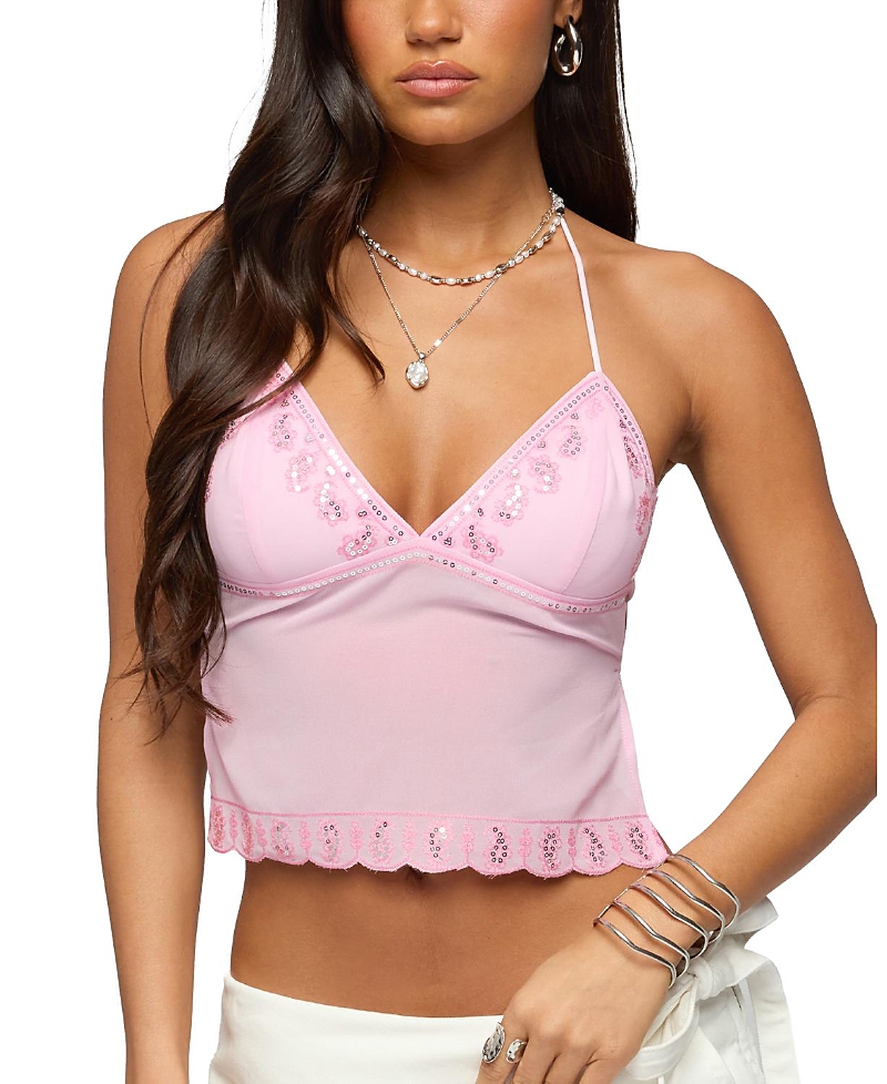 Edikted Allise Backless Sequin Halter Top