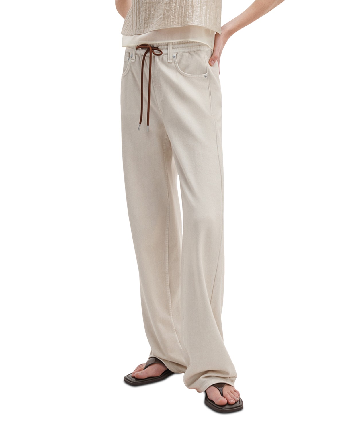 Mirarmar Terry Wide Leg Drawstring Sweatpants Jeans in Ecru