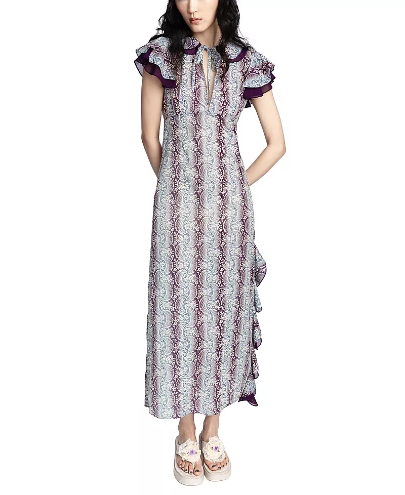 Anna Sui Ombre Ribbons Cotton Ruffle Dress