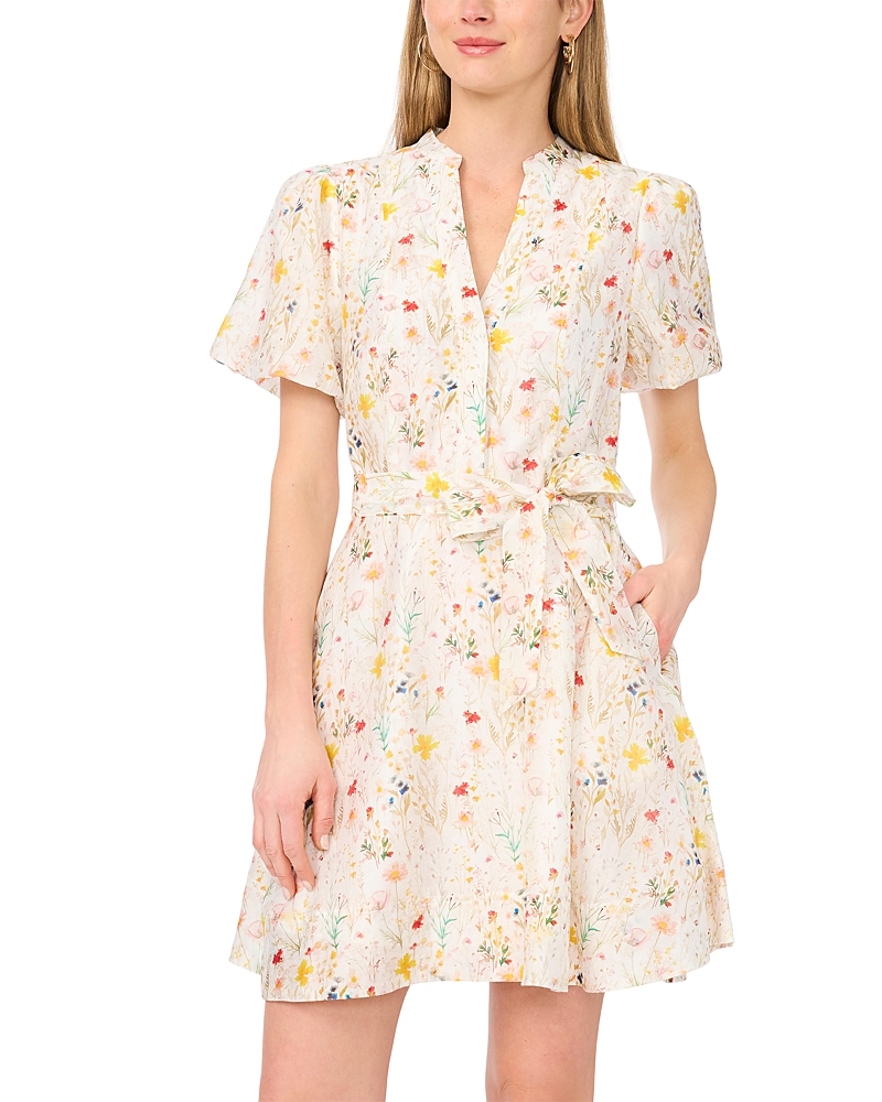 Vince Camuto Puff Sleeve A Line Belted Mini Dress