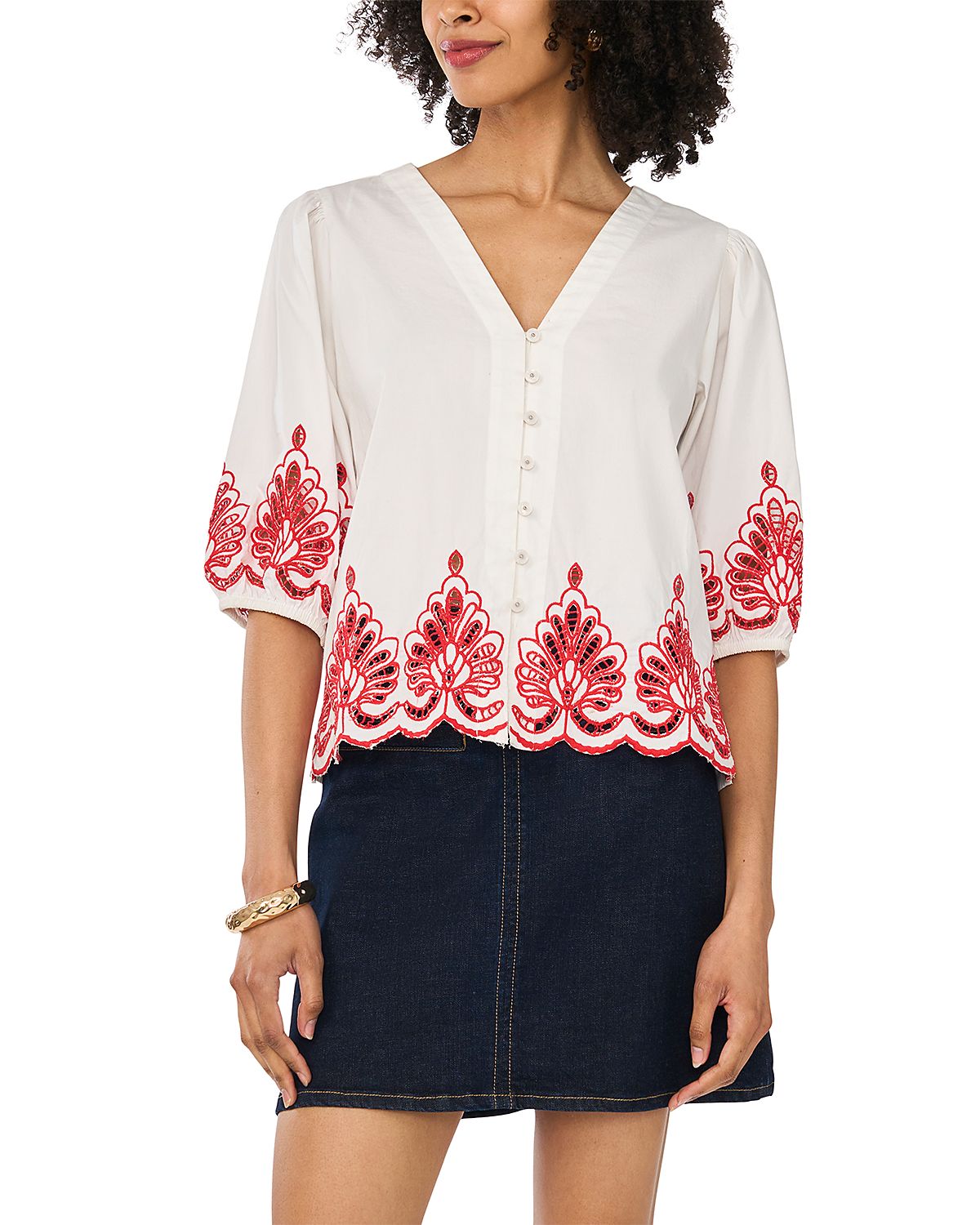 Vince Camuto V Neck Top With Three Quarter Sleeve