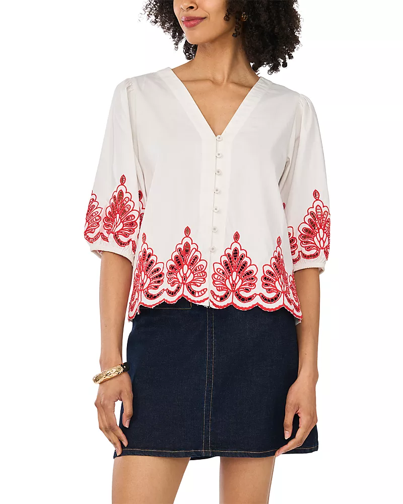 Vince Camuto V Neck Top With Three Quarter Sleeve