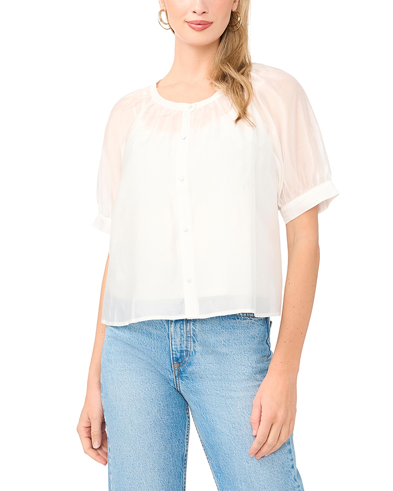 Vince Camuto Scoop Neck Button Down Short Sleeve Top