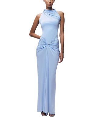 Draped Halter Neck Ruched Maxi Dress