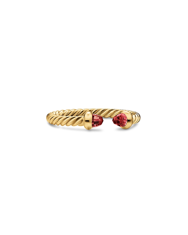 David Yurman Micro Cablespira Flex Open Ring in 18K Yellow Gold with Rhodolite Garnets, 2.5mm