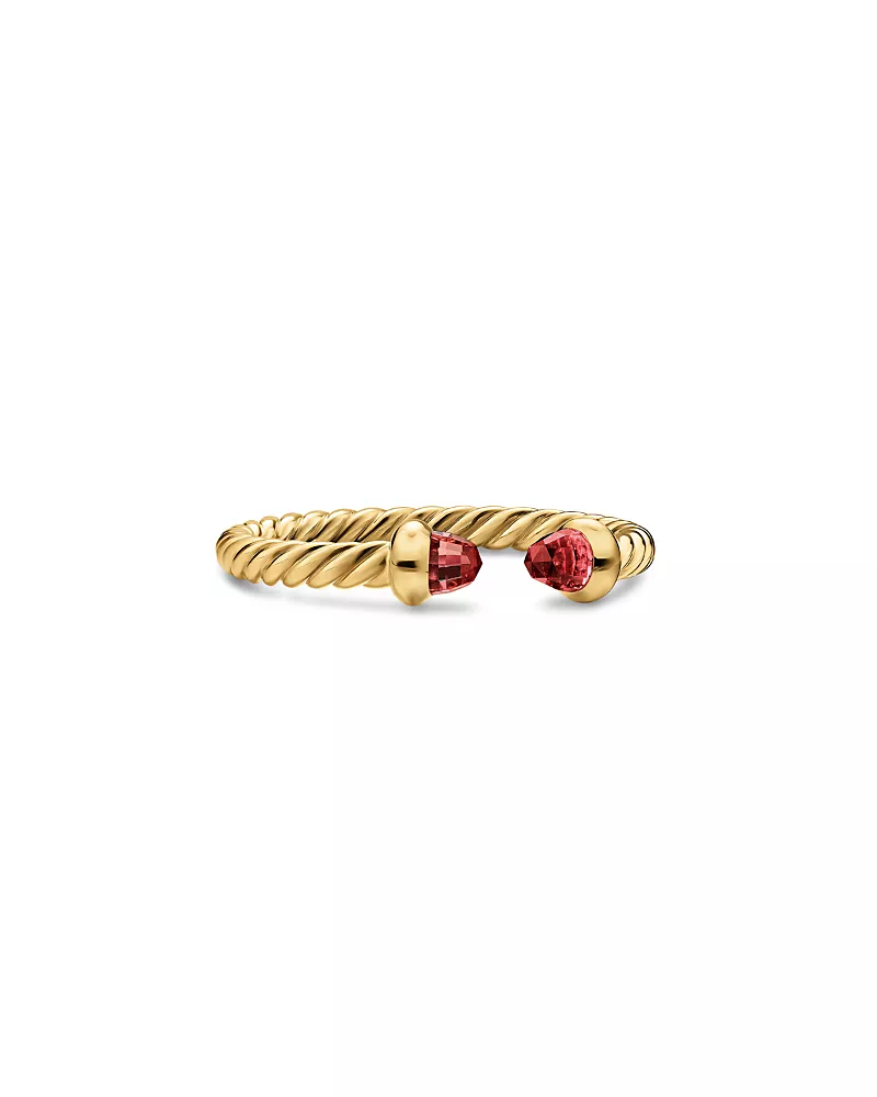 David Yurman Micro Cablespira Flex Open Ring in 18K Yellow Gold with Rhodolite Garnets, 2.5mm