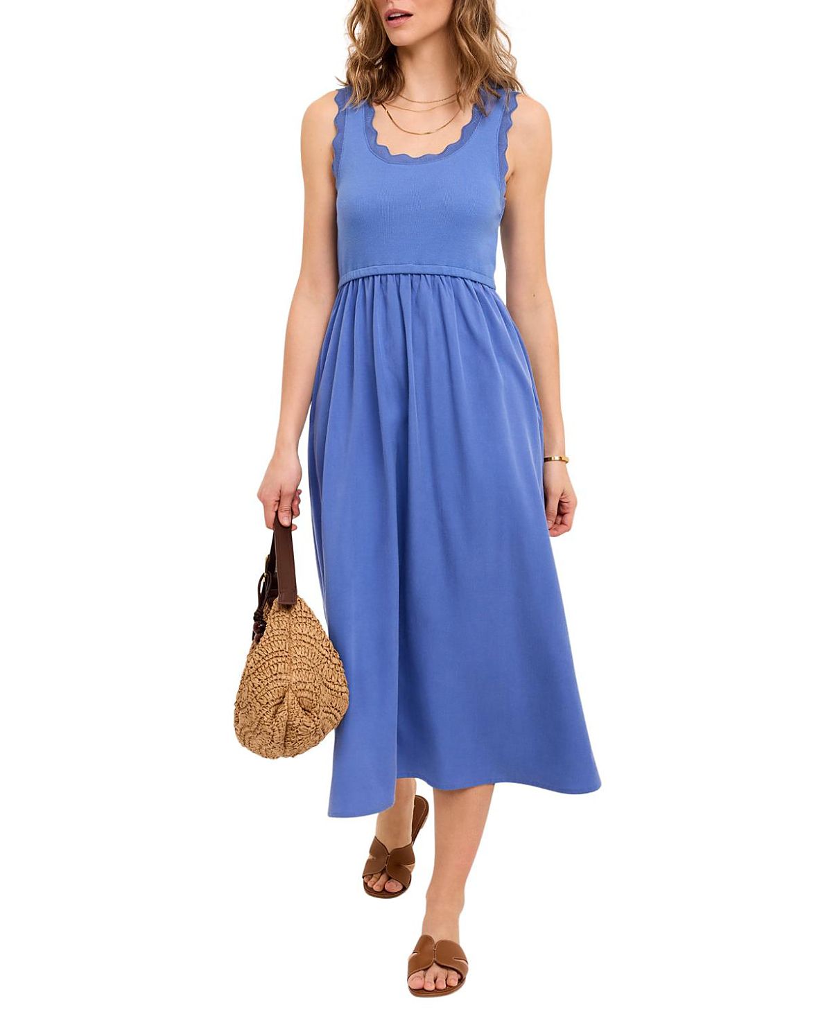 Mint Velvet Women's Scallop Short Sleeve Trim Midi Dress