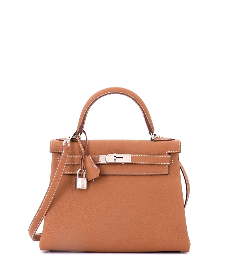 Pre-owned Pre-owned Hermes Hermes Kelly 28 Handbag Brown Togo With Palladium Hardware In Gold
