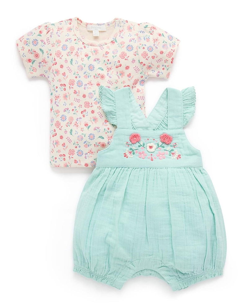 Purebaby Girls' Embroidered Overall Set - Baby