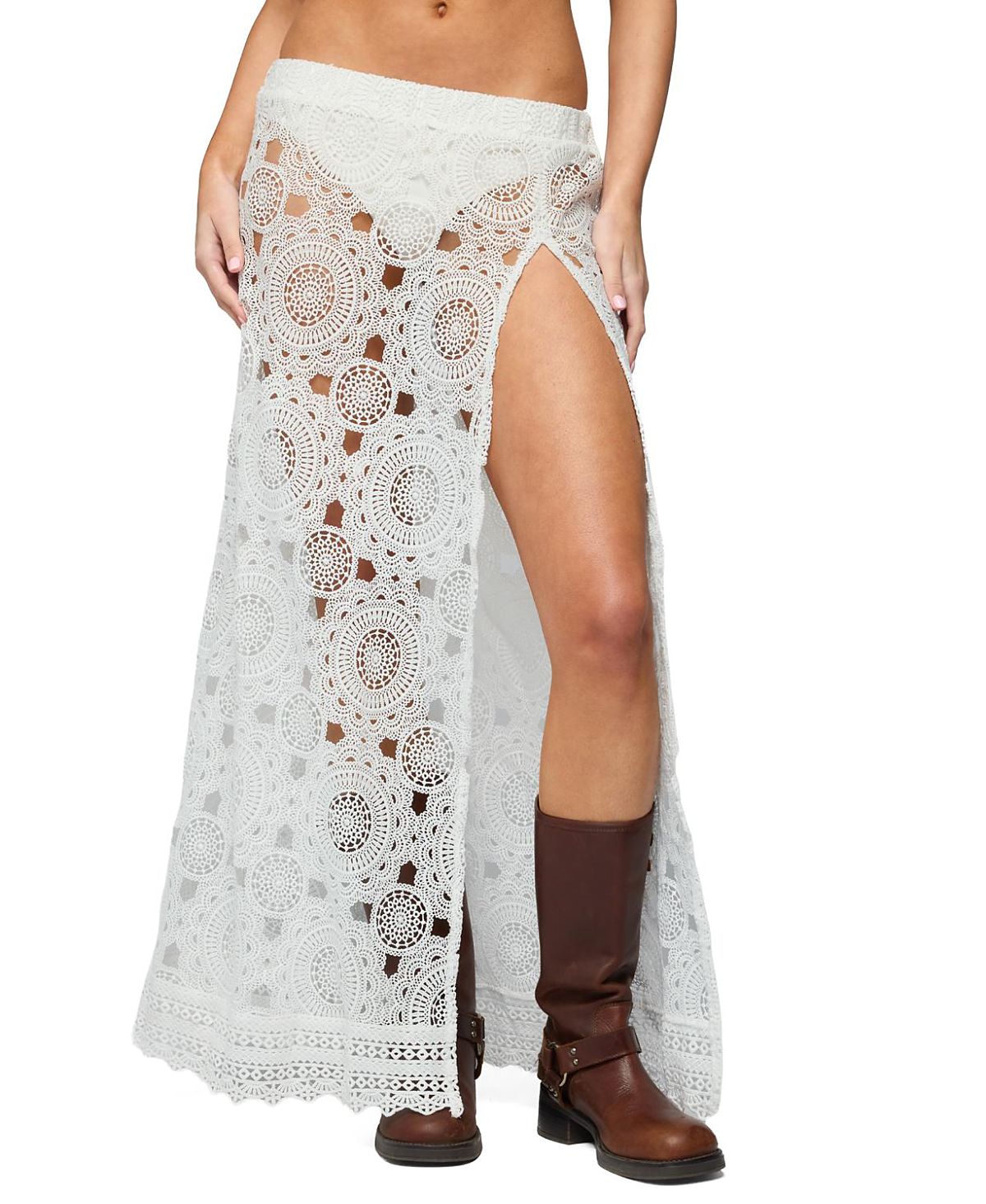 Edikted Milana Slit Sheer Lace Maxi Skirt