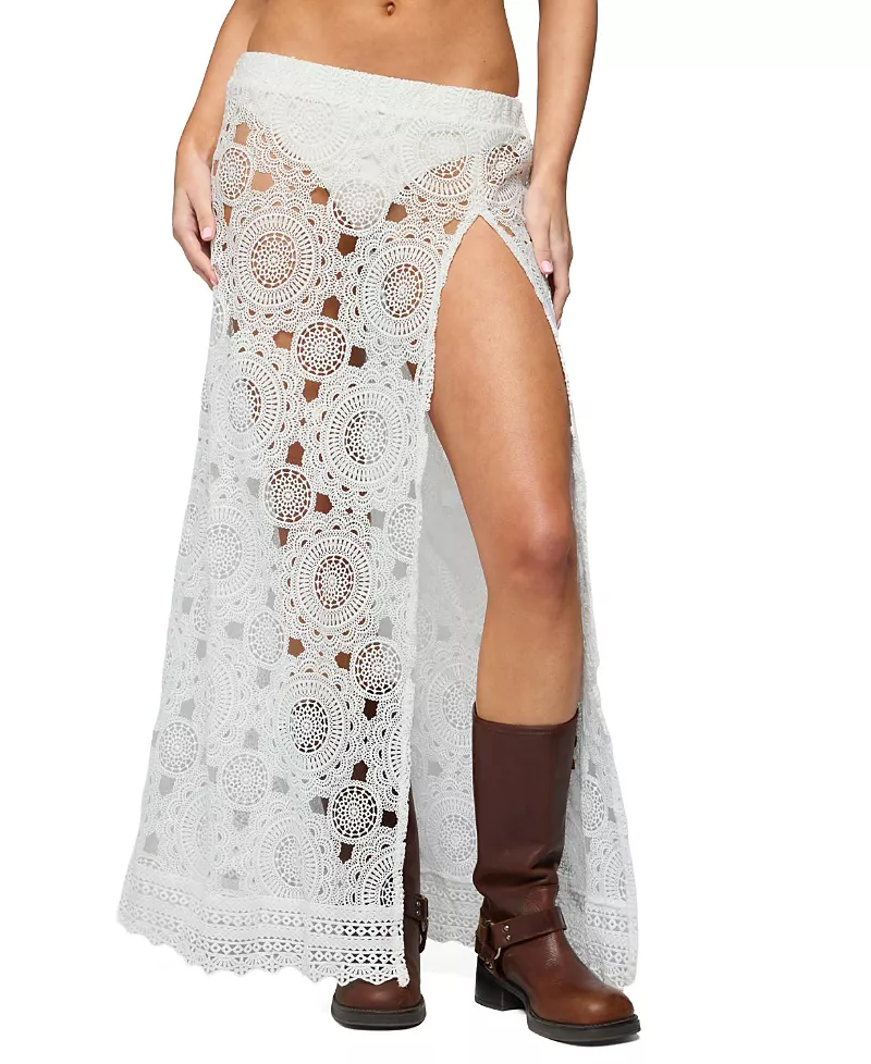 Edikted Milana Slit Sheer Lace Maxi Skirt