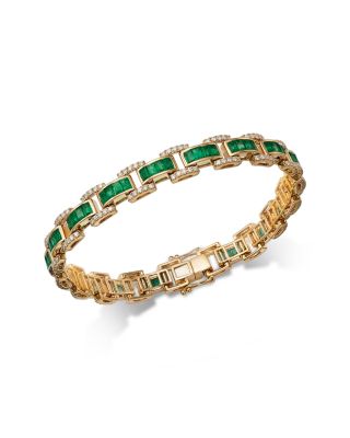 Emerald & Diamond Chain Link Bracelet in 14K Yellow Gold
