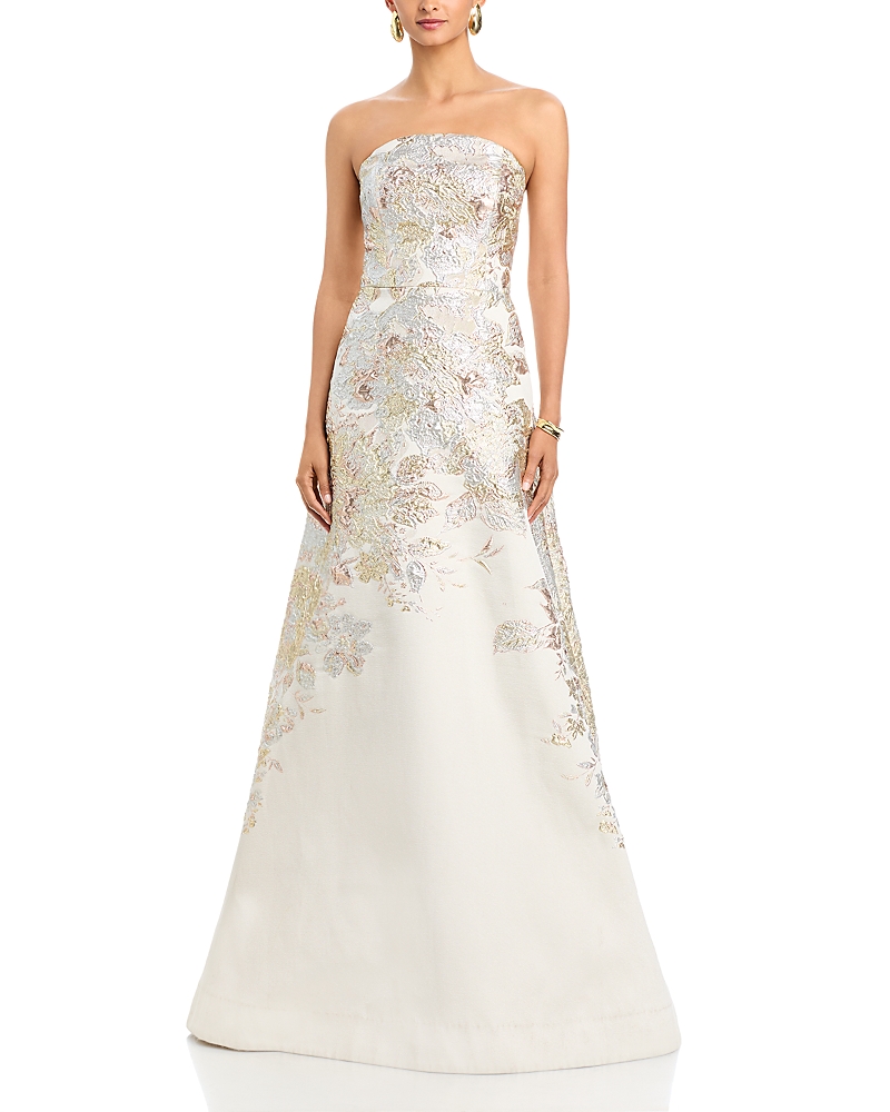 Teri Jon by Rickie Freeman Strapless Metallic Jacquard Gown
