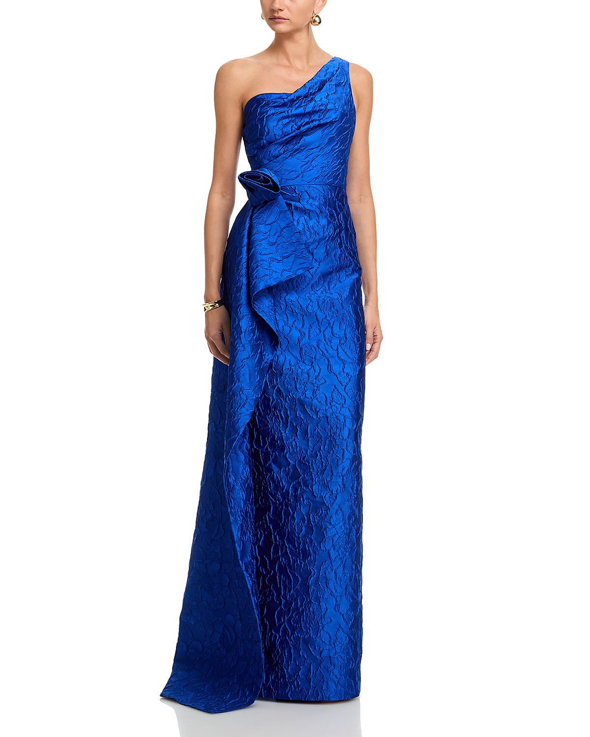 Teri Jon by Rickie Freeman Jacquard One Shoulder Gown