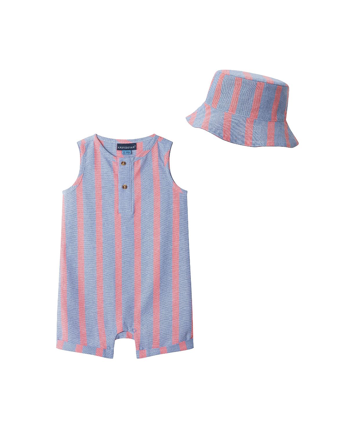 Andy & Evan Boys' Sleeveless Henley Romper & Hat Set - Baby