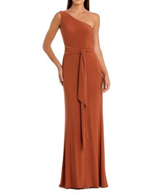 Mac Duggal Jersey One Shoulder Belted Trumpet Gown