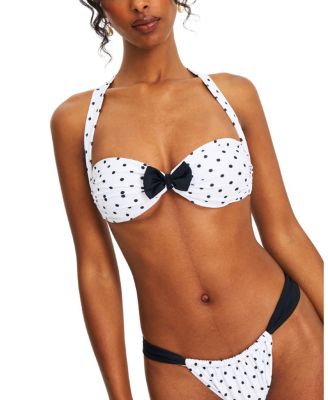  Olivea Polka Dot Bowtie Halter Bikini Top
