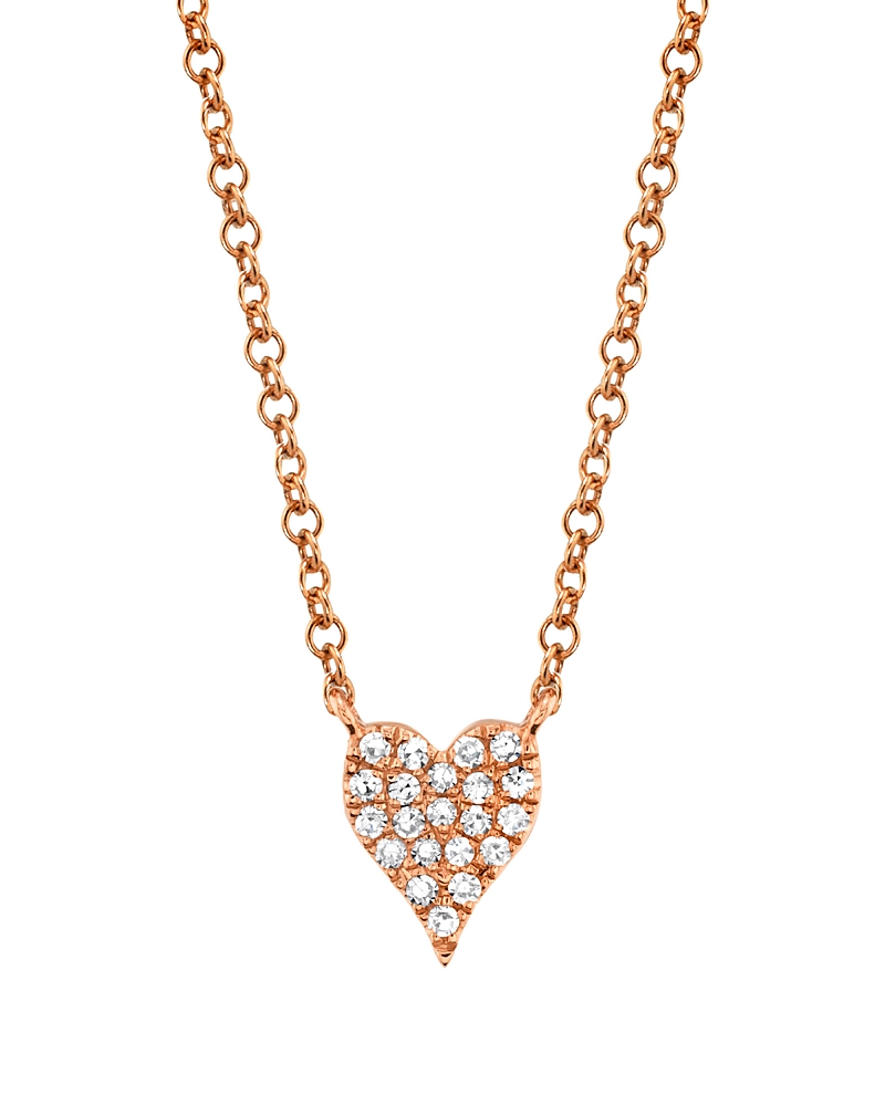 Shy Creation 14K Gold Kate Diamond Pave Small Heart Pendant Necklace, 0.05 tcw