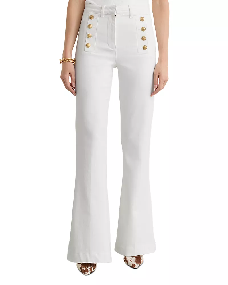 Reiss Athena High Rise Flared Jeans in White