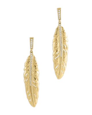 Pav&eacute; Feather Linear Drop Earrings