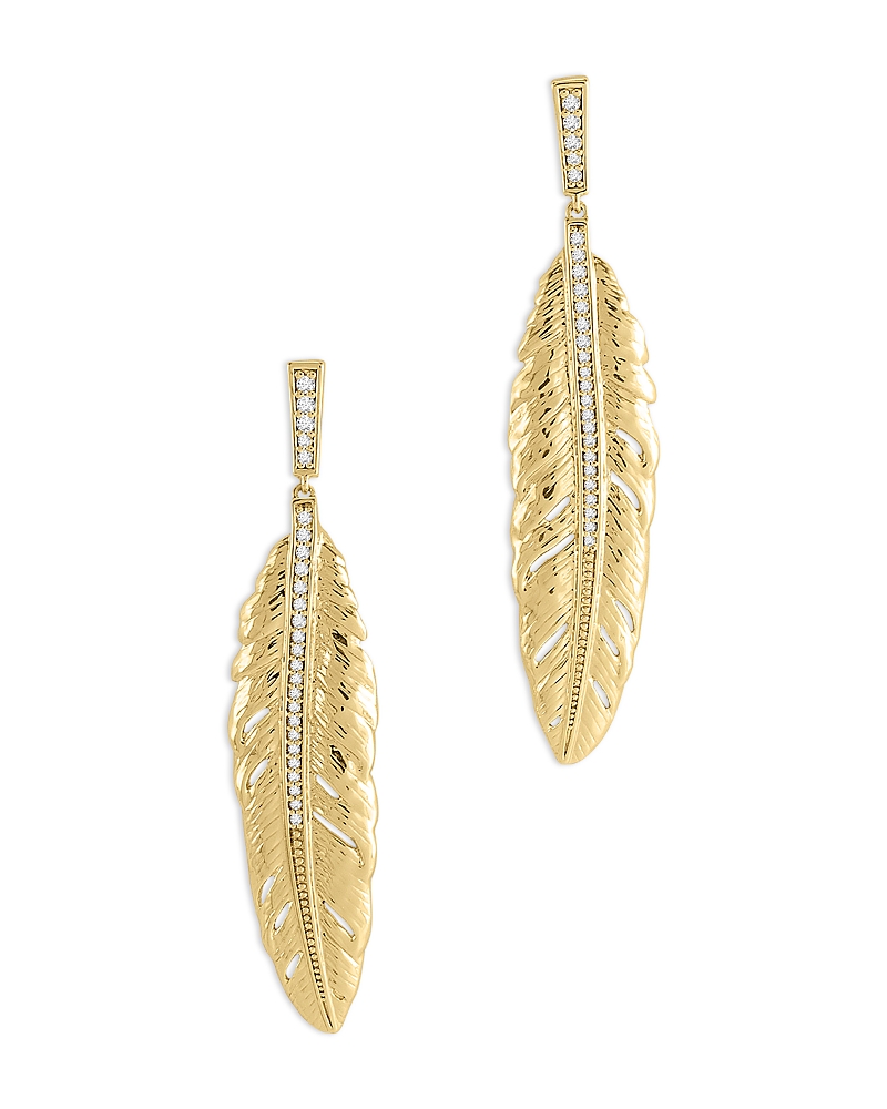 Anabel Aram Pave Feather Linear Drop Earrings