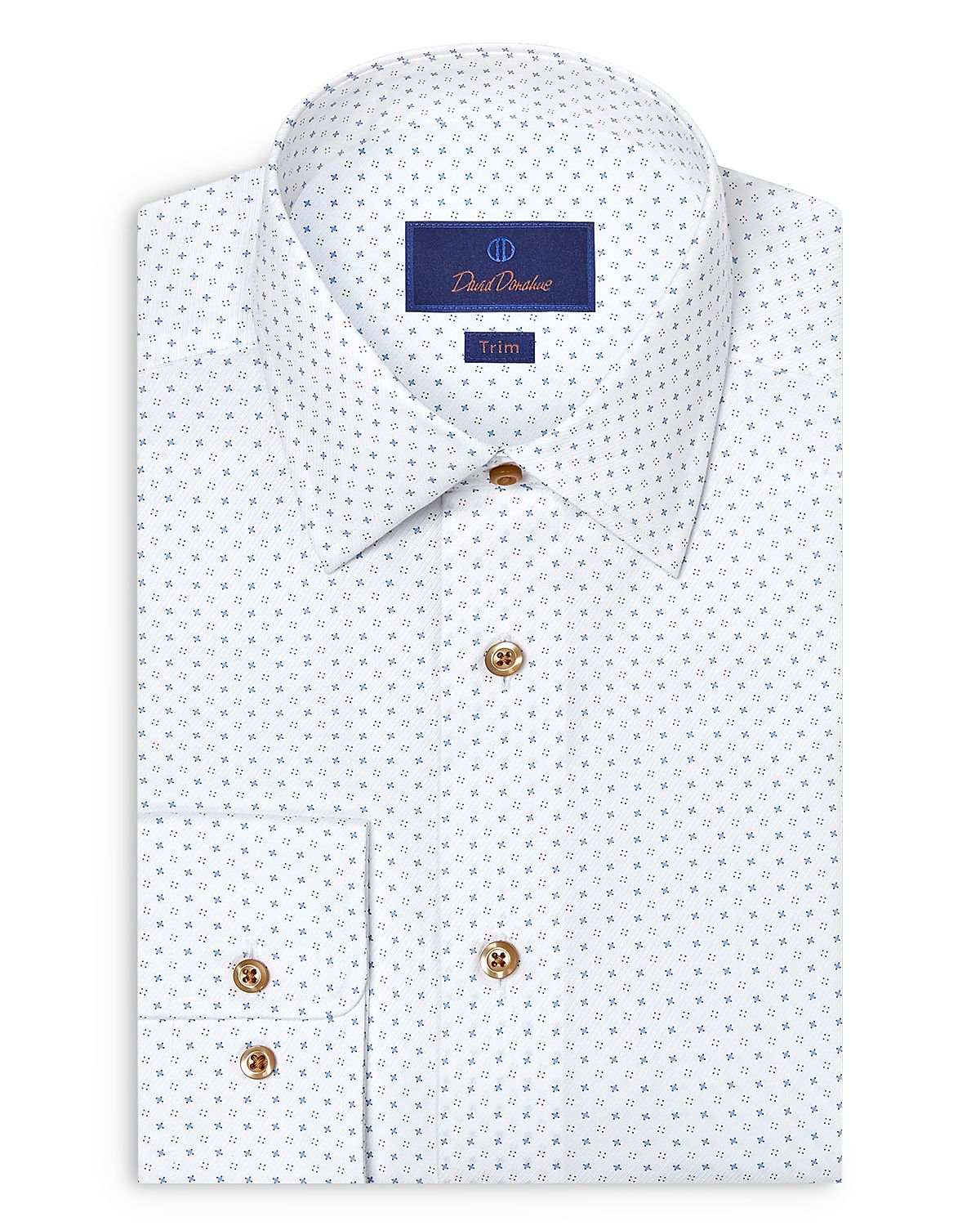 David Donahue Trim Fit Neat Print Dress Shirt