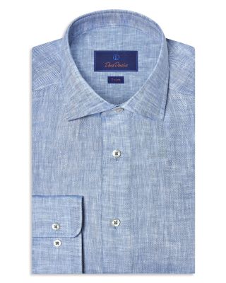 Trim Fit Linen Herringbone Dress Shirt