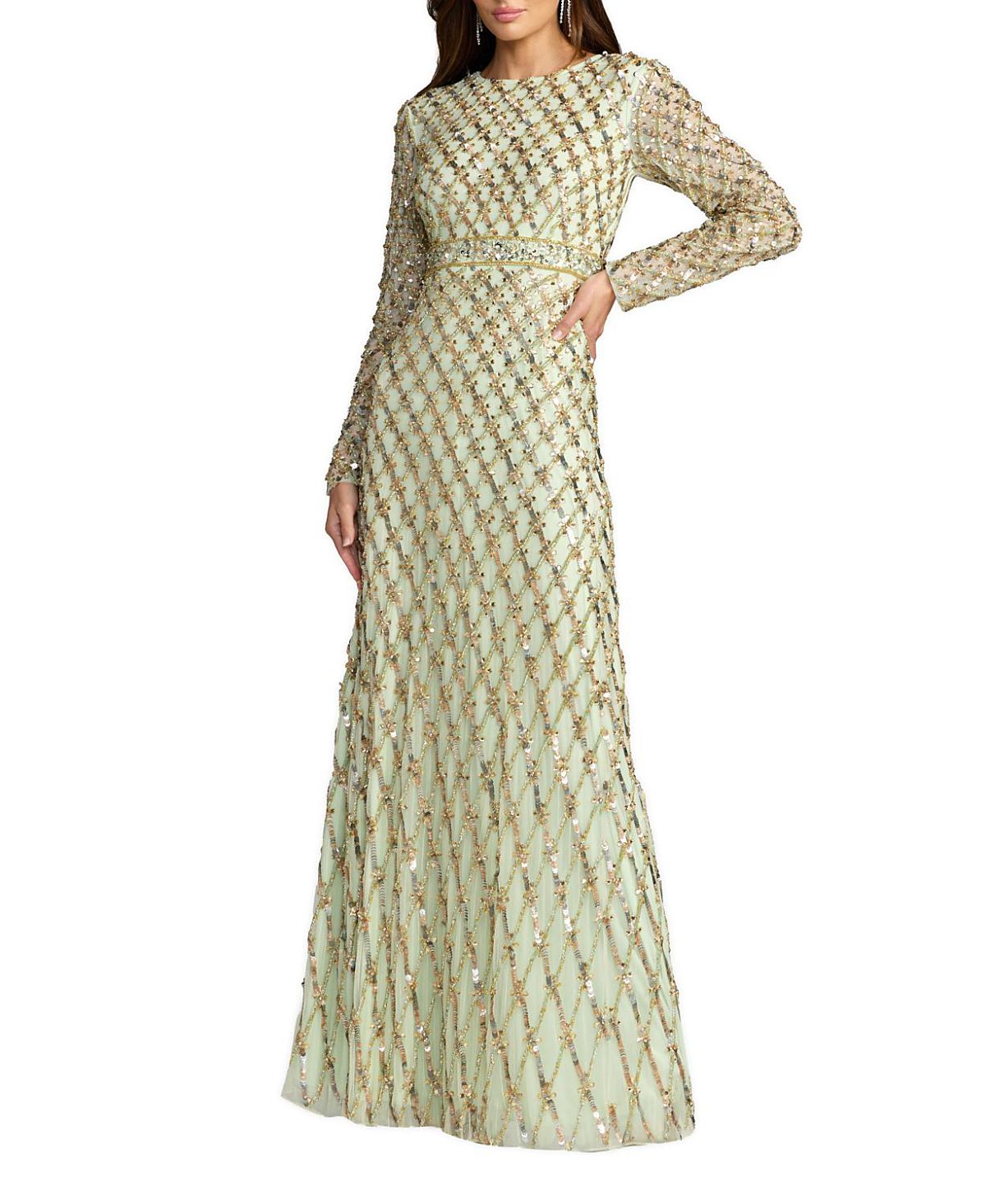 Mac Duggal Long Sleeve High Neck Embellished Gown