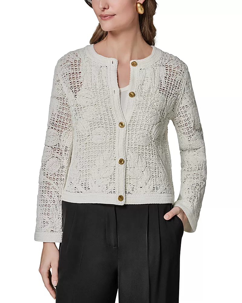 Donna Karan New York Crochet Button Front Jacket