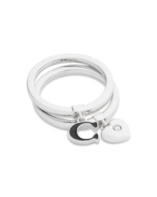 Signature C Heart Charm Rings, Set of 2