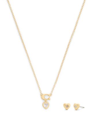 Signature C Heart Pendant Necklace & Stud Earrings Set