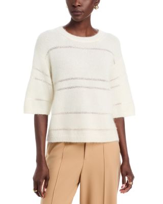 Mohair Platinum Short Sleeve Sweater with Sequin Stripe