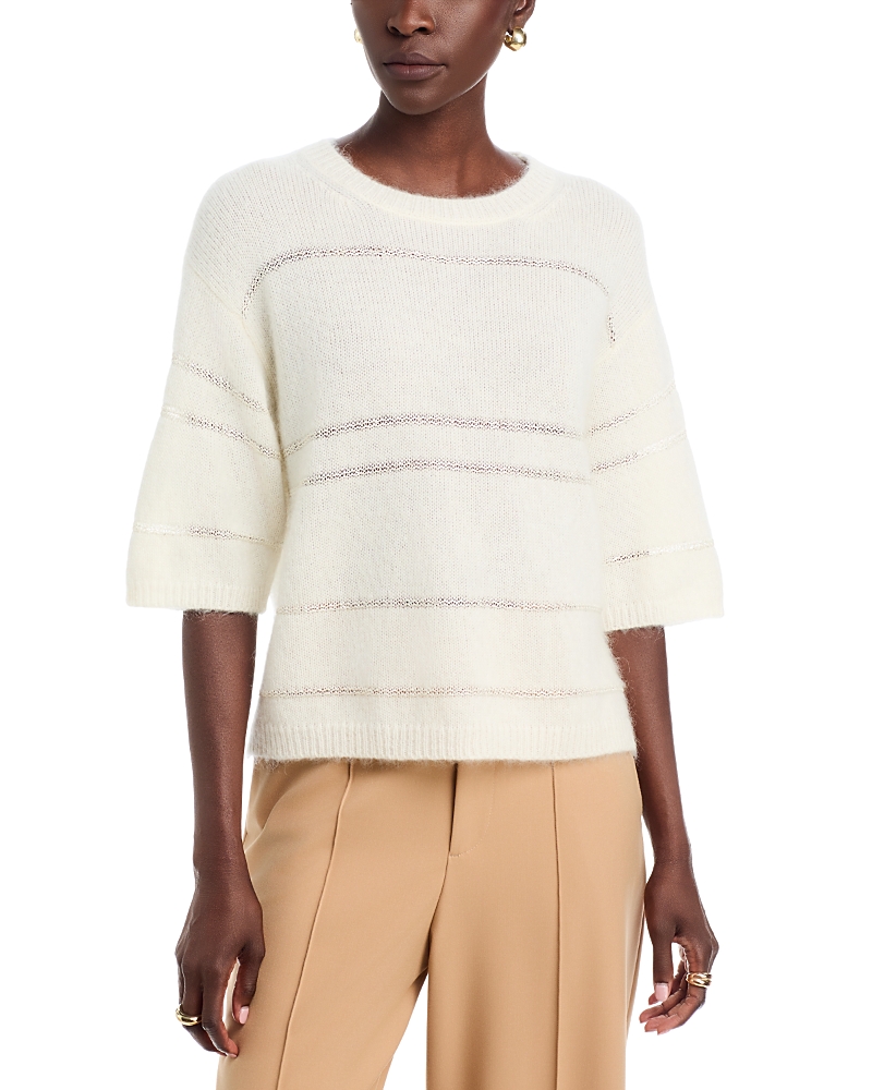 Fabiana Filippi Mohair Platinum Short Sleeve Sweater with Sequin Stripe