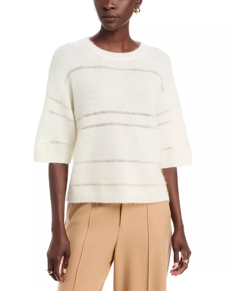 Fabiana Filippi Mohair Platinum Short Sleeve Sweater with Sequin Stripe