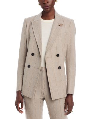 Pinstripe Flannel Double Breasted Blazer with Knot Pin