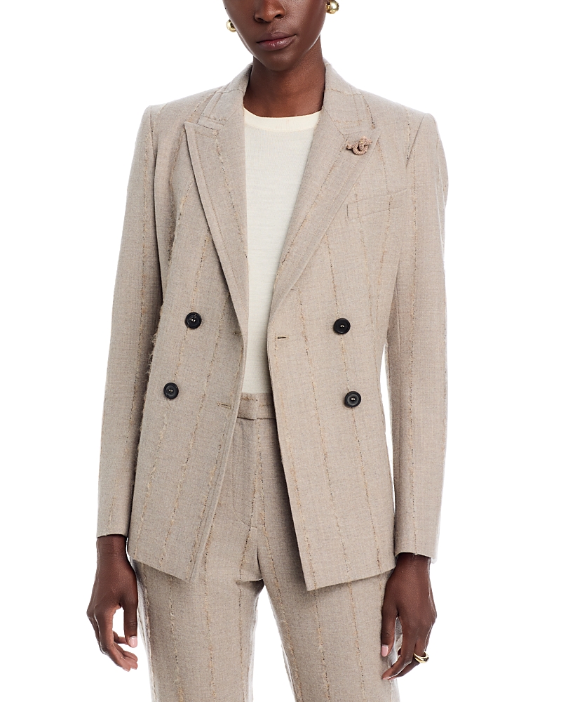 Fabiana Filippi Pinstripe Flannel Double Breasted Blazer with Knot Pin