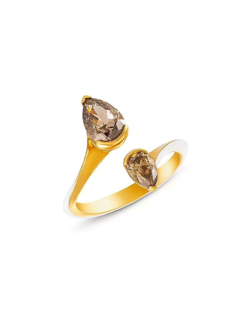 Etho Maria 18K Yellow Gold Brown & Brown Orange Diamond Pear Bypass Ring
