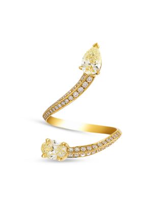 18K Yellow Gold White & Yellow Diamond Mixed Cut S Curve Ring