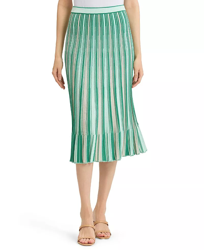 Ming Wang Flared Flounce Soft Knit Midi Skirt