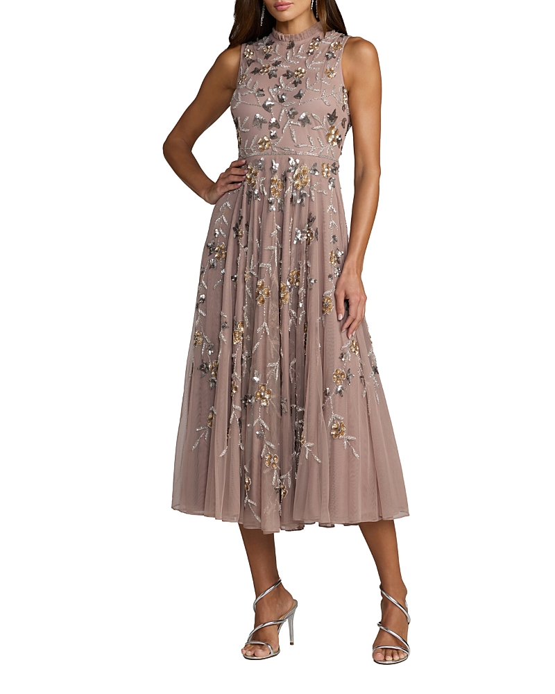 Mac Duggal Embellished High Neck Sleeveless Midi Dress