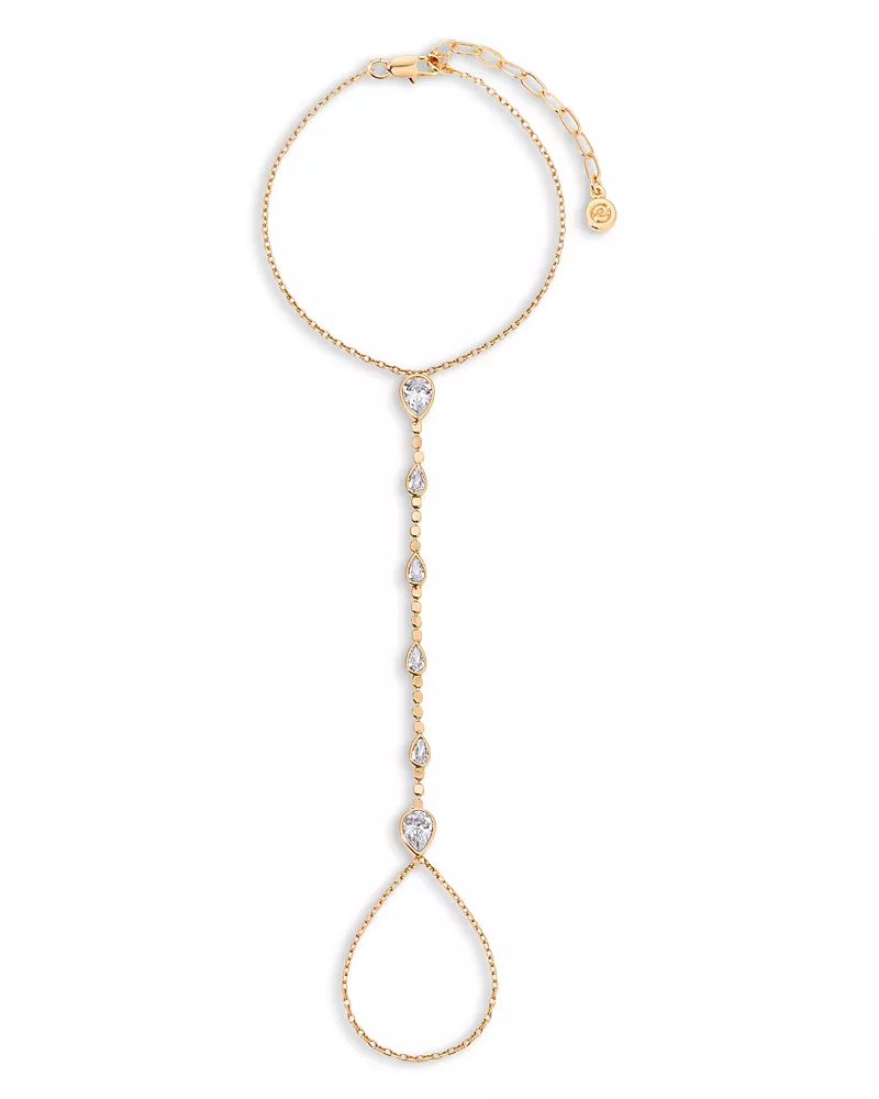 Ettika Dripping Crystal 18K Gold Plated Hand Chain Bracelet