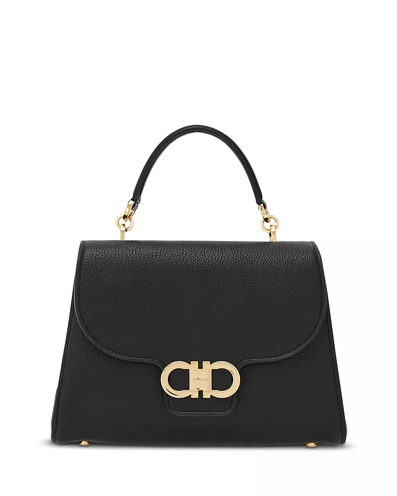 Ferragamo Double Gancino Small Leather Top Handle Bag