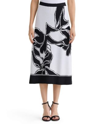  Floral Jacquard Soft Knit A-Line Midi Skirt
