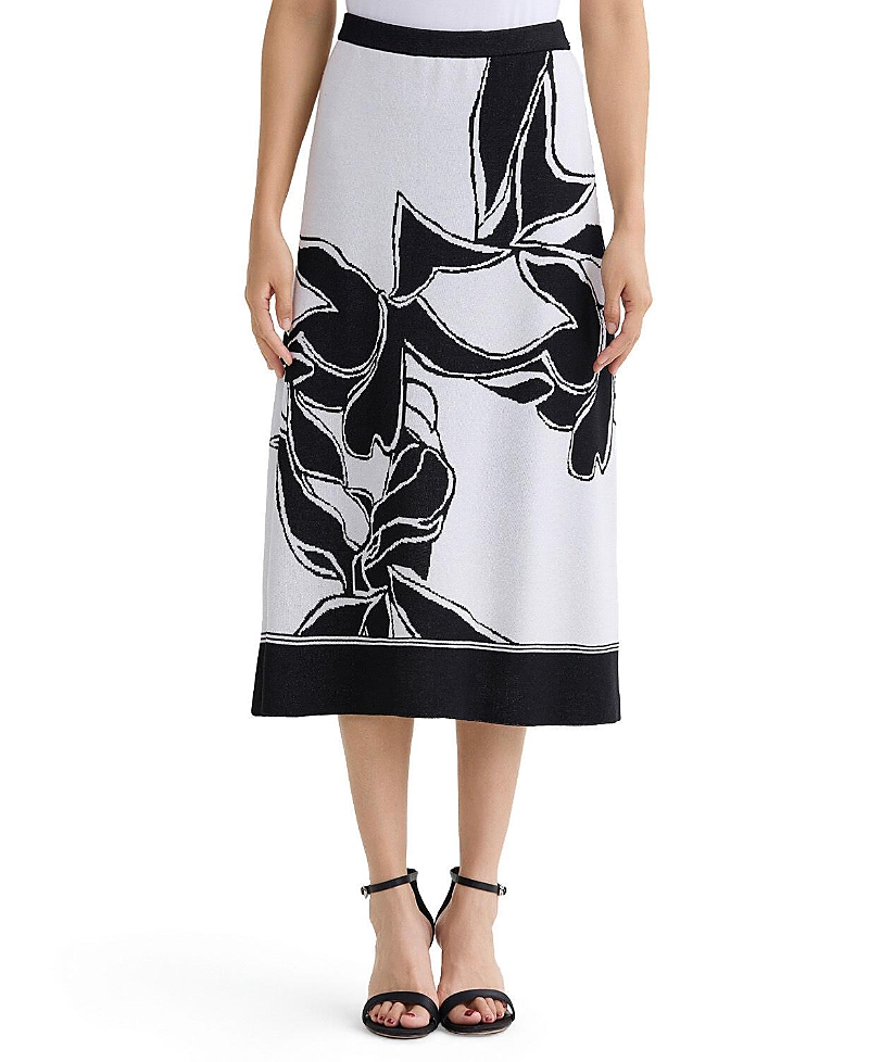 Ming Wang Floral Jacquard Soft Knit A-Line Midi Skirt