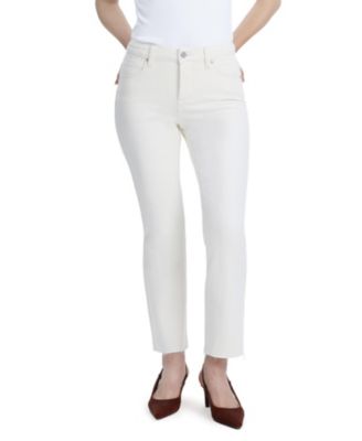  High Rise Straight Leg Raw Edge Denim Jeans Stretch Comfortable Wear in Off White