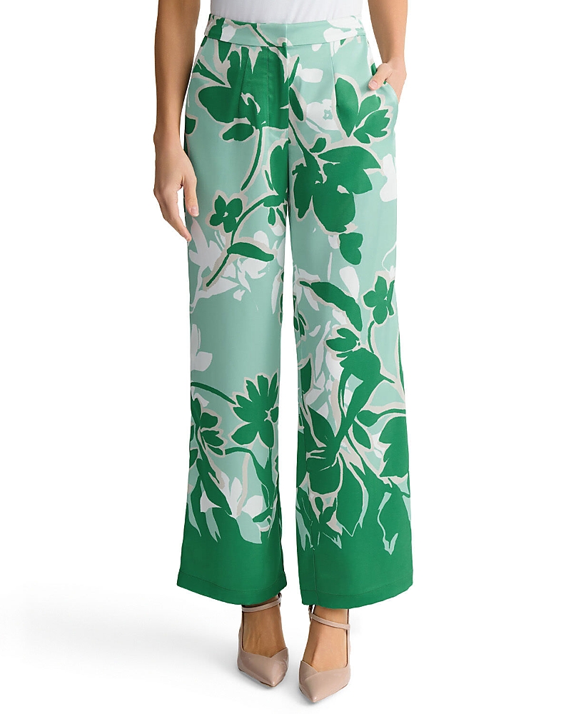 Ming Wang Crepe De Chine Floral Printed Wide-Leg Pants