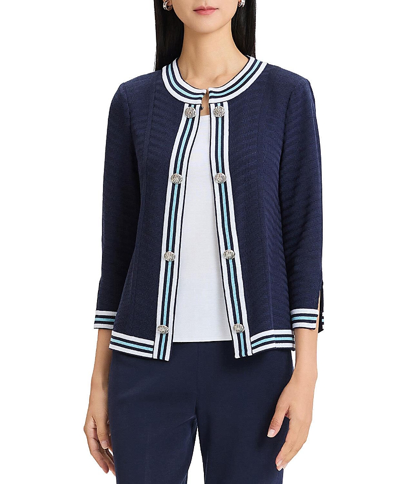 Ming Wang Tonal Herringbone Knit Jacket