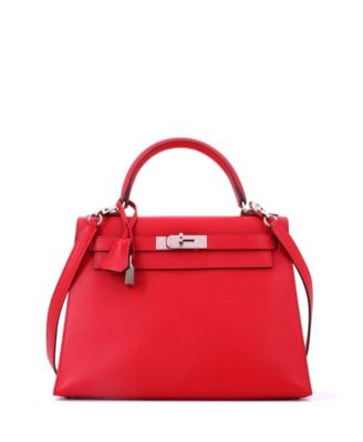 Kelly 28 Handbag Red Epsom with Palladium Hardware